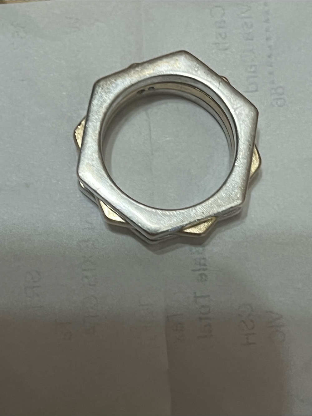 All Saints Hexagonal Two-Tone Stacking Ring - Silver & Gold
